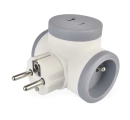 Rozbočovací zásuvka 2×, 1×USB-A+1×USB-C, bílo-šedá  *P0076PD