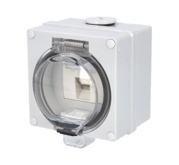 TITAN IP66 Zásuvka datová RJ45 CAT 6A, šedá, transparentní víko, nástěnná *79285-83 Famatel