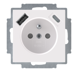 Levit®M 5569H-A32357 03 zásuvka jednonásobná s kolíkem, s clonkami, s nabíjením USB-A, USB-C, barva bílá/bílá ABB