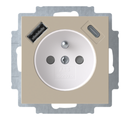 Levit®M 5569H-A32357 18 zásuvka jednonásobná s kolíkem s clonkami, nabíjením USB-A, USB-C barva macchiato/bílá ABB