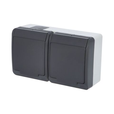 GALATEA *5322-07 IP44 Zásuvka 2x 2P+PE, 2-násobná vodorovná (antracit)