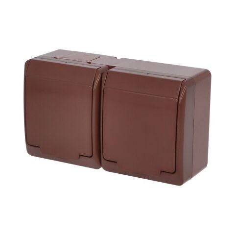 GALATEA *5322-06 IP44 Zásuvka 2x 2P+PE, 2-násobná vodorovná (hnědá).