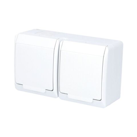 GALATEA *5322-02 IP44 Zásuvka 2x 2P+PE, 2-násobná vodorovná (bílá).