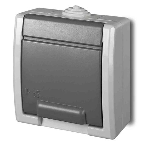 ATLAS *19078 IP55 Zásuvka 2P+PE SCHUKO, na povrch, šedá.