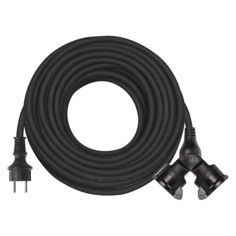 Gumový prodlužovací kabel spojka 20m 2Z 3x 1,5mm, IP44 černý *P0603