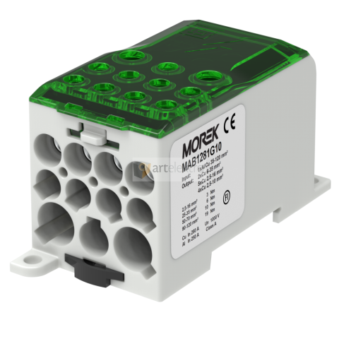 Distribuční blok OJL 280A, vstup 1xAl/Cu120mm?, výstup 2x35/5x16/4x10mm? zelený typ MAB1281G10 Morek