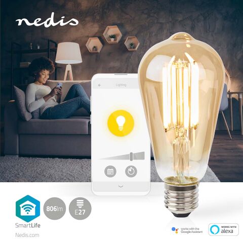 Žárovka dekorativní SmartLife LED WiFi E27/7W svítivost 806 lumen nastavení bílé *WIFILRF10ST64 Nedis