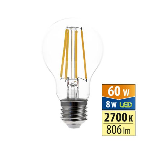 Žárovka LED  8W E27 svítivost 806 lumen teplá bílá 2700 Kelvin vyzařovací úhel 320° *ML-321.102.87.0 McLED