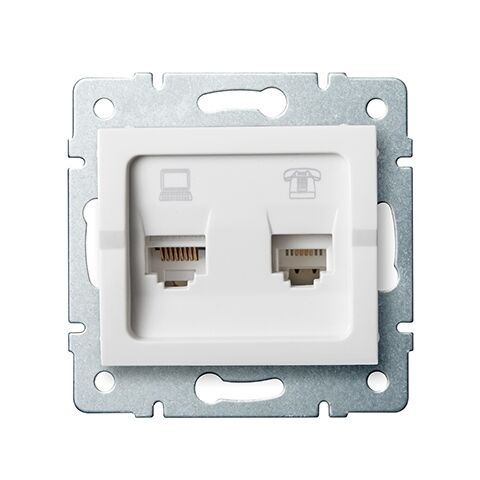 Zásuvka LOGI RJ45Cat 5e + RJ11  datová-telefonní barva bílá 25112 Kanlux