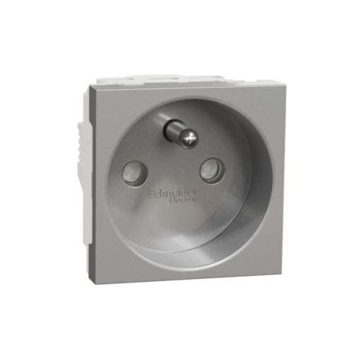 Unica - Zásuvka 250V/16A 2P+E, clonky, šroubová, Aluminium *NU303930E