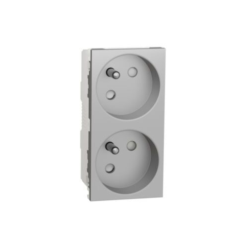 Unica - Zásuvka dvojitá 45 250V/16A 2x2P+E, clonky, bezšroubová, Aluminium *NU306930