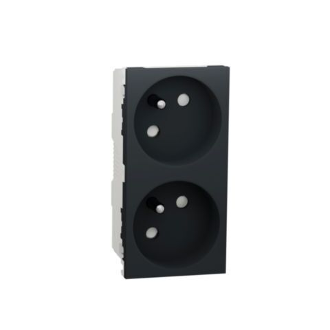 Unica - Zásuvka dvojitá 45 250V/16A 2x2P+E, clonky, bezšroubová, Antracit *NU306954