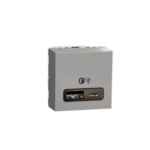Unica - Dvojitý nabíjecí USB konektor A+C 18W, 2.4A, 2M, Aluminium *NU301930