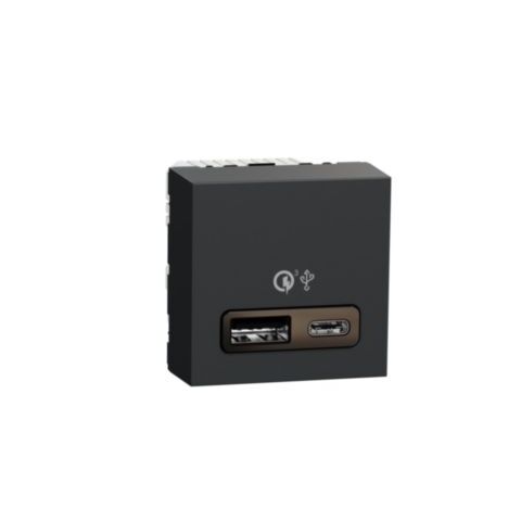 Unica - Dvojitý nabíjecí USB konektor A+C 18W, 2.4A, 2M, Antracit *NU301954
