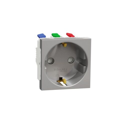 Unica - Zásuvka SCHUKO 2P+E 250V/16A, clonky, bezšroubová, Aluminium *NU305730