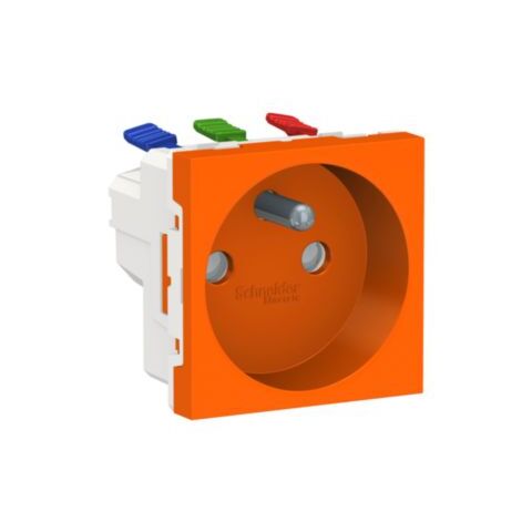 Unica - Zásuvka 250V/16A 2P+E, clonky, bezšroubová, Oranžová *NU305961