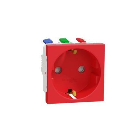 Unica - Zásuvka SCHUKO 2P+E 250V/16A, clonky, bezšroubová, Červená *NU305703