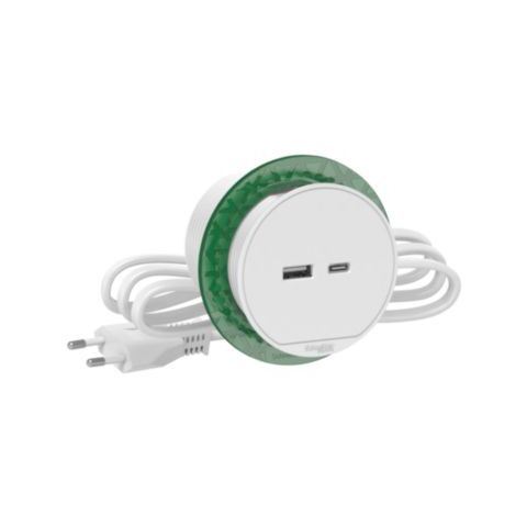 Unica System+ - Stolní box XS s nabíječkou USB A/C 3.1A, zápustný, Bílá *INS44008 Schneider Electric