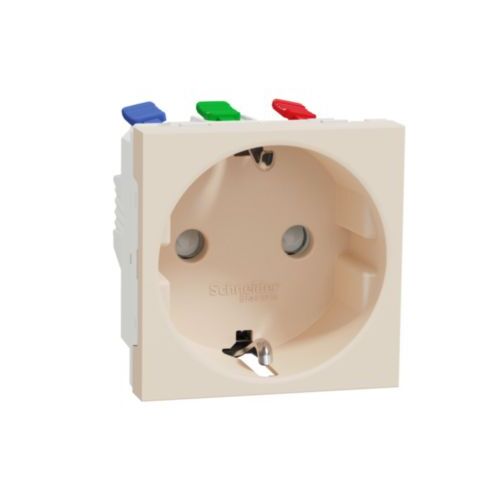 Unica - Zásuvka SCHUKO 2P+E 250V/16A, clonky, bezšroubová, Béžová *NU305744
