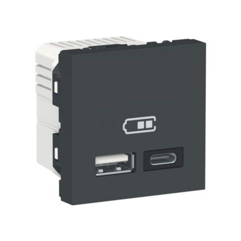 Unica - Dvojitý nabíjecí USB konektor A+C 2.4A, 2M, Antracit *NU301854