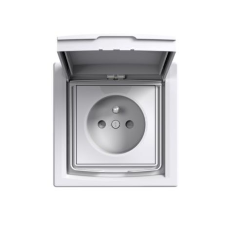 Zásuvka 2P+PE, clonky, IP44, bílá Asfora EPH2800321
