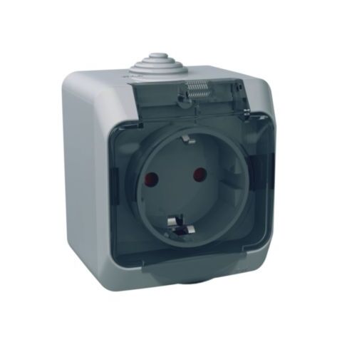 Cedar Plus IP44 - Zásuvka SCHUKO 230V 16A 2P+SE, šedá s čirým krytem *WDE000643 Schneider