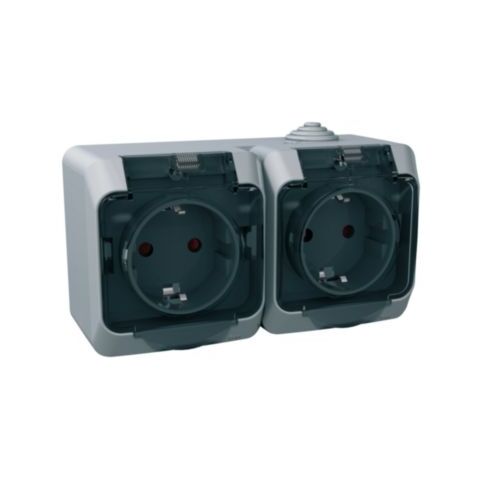 Cedar Plus IP44 - Zásuvka dvojnásobná SCHUKO 230V 16A 2P+SE, šedá s čirým krytem *WDE000625 Schneider