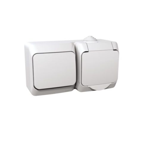Cedar Plus IP44 - Zásuvka SCHUKO 230V 16A a spínač jednopólový řazení 1, bílá *WDE000500 Schneider