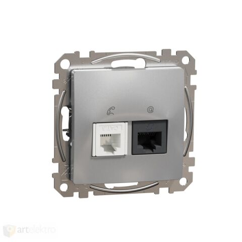 Sedna D/E - Datová zásuvka RJ45 kat.5e UTP + telefonní RJ11, Aluminium *SDD113458 Schneider