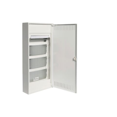 Hager VA48NWP Rozvodnice nástěnná volta, 4-řadá, multimediální, MP, 3x230V zász.,s perf.dveřmi a patch panel 12xRJ45