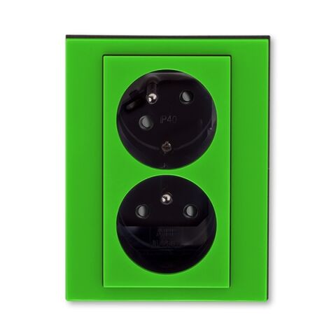 Levit® 5513H-C02357 67 zásuvka dvojnásobná s ochr. kolíky, s clonkami, s natočenou dutinou barva  zelená / kouřová černá * ABB