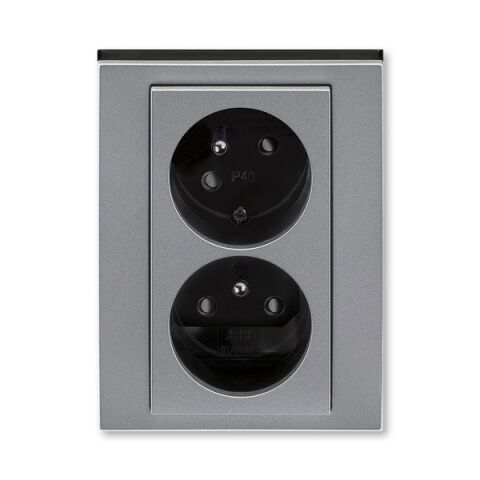 Levit®M 5513H-C02357 69 zásuvka dvojnásobná s ochr. kolíky, s clonkami, s natočenou dutinou barva ocelová / kouřová černá ABB