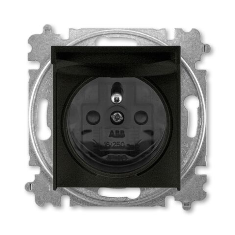Levit®M 5519H-A02397 63 zásuvka jednonásobná s ochr. kolíkem, s clonkami, s víčkem barva onyx / kouřová černá ABB