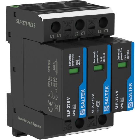 Saltek SLP-275 V/3 S svodič přepětí, vhodné pro 3-fázový systém TN-C, 120 kA (8/20), dálková signalizace poruchy
