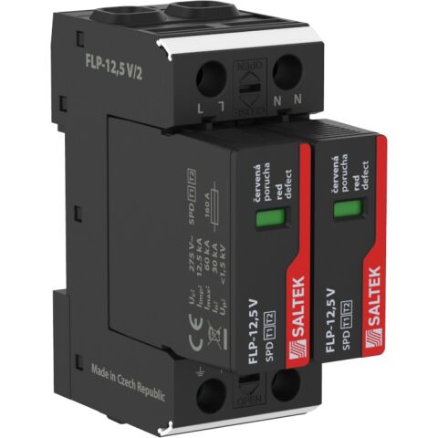 Saltek FLP-12,5 V/2 svodič bleskových proudů a přepětí, vhodné pro  1-fázový  systém TN-S, instalace na vstupu do budovy, 120 kA(8/20), 25 kA (10/350)