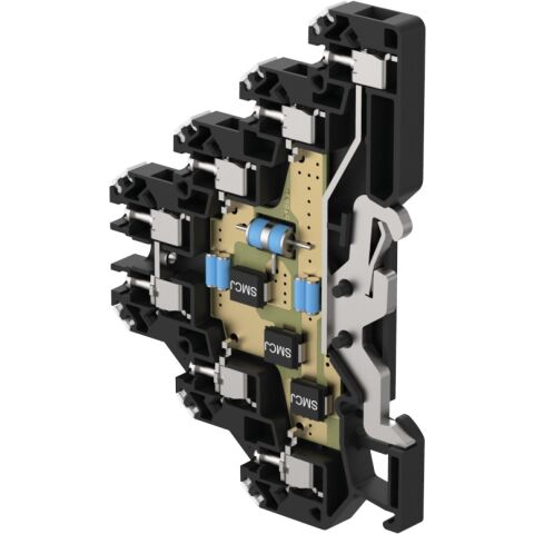 Saltek DM-024/1-RS přepěťová ochrana dvoužilových signálových linek, instalace těsně před chráněné zařízení, šroubová řadová svorka, 24 V DC, do 0,5 A