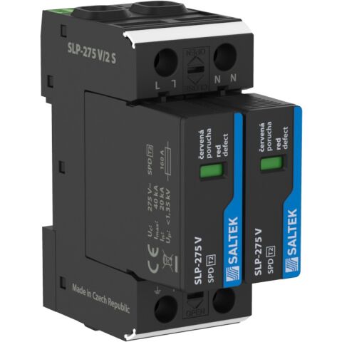 Saltek SLP-275 V/2 S svodič přepětí, vhodné pro 1-fázový systém TN-S, 80 kA (8/20), dálková signalizace poruchy