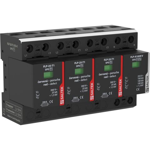 Saltek FLP-25-T1-V/3+1 Svodič bleskových proudů, vhodné pro 3-fázový systém TT, instalace na vstupu do budovy, 100 kA (10/350)