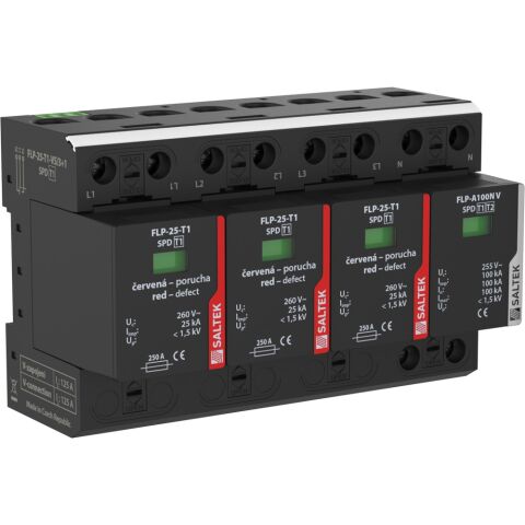 Saltek FLP-25-T1-VS/3+1 Svodič bleskových proudů, vhodné pro 3-fázový systém TT, instalace na vstupu do budovy, 100 kA (10/350), dálková signalizace poruchy