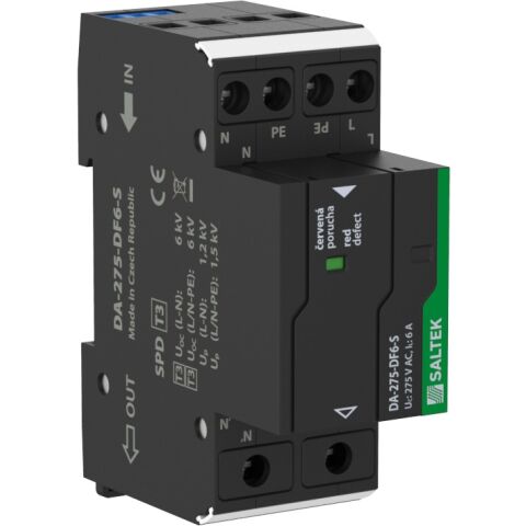 Saltek DA-275-DF6-S přepěťová ochrana s vf filtrem, instalace těsně před chráněné zařízení, dálková signalizace poruchy, 6 A