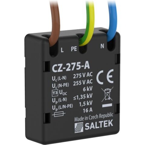 Saltek CZ-275-A modul s přepěťovou ochranou pro dodatečnou montáž, instalace těsně před chráněné zařízení, akustická signalizace poruchy