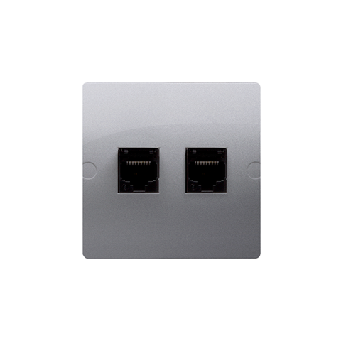 Simon Basic BMF5T.02/43 Zásuvka datová RJ45 kat. 5e + telefonní RJ11 (přístroj s krytem) stříbrná