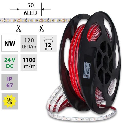 LED pásek SMD2835 NW, 120LED/m, 14W/m, DC 24V,1100lm/m,CRI90,IP67,12mm *ML-126.012.90.2