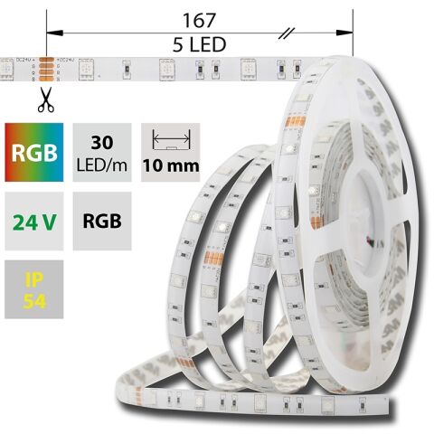 LED pásek SMD5050 RGB, DC24V, IP54, 10mm, bílý PCB pásek, 30 LED/m  *ML-128.587.60.0