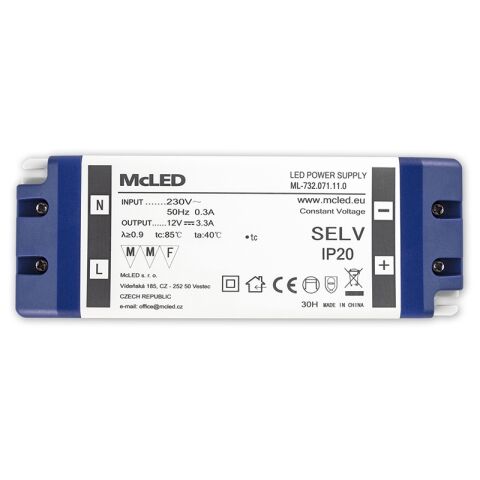 Napájecí zdroj 40W, DC12V/3,3A, IP20, plastové provedení se svorkovnicí *ML-732.071.11.0