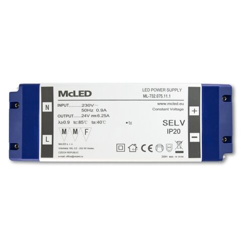 Napájecí zdroj 150W, DC24V/6,25A, IP20, plastové provedení se svorkovnicí *ML-732.075.11.1