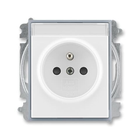Element® 6619E-A06352 04 zásuvka jednonásobná s ochranným kolíkem, s clonkami, s popisovým polem (typ 6619) bílá / ledová šedá ABB