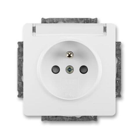 Swing® 5518G-A02352 B1 zásuvka jednonásobná s ochr. kolíkem, s clonkami, s popis. polem barva jasně bílá *ABB