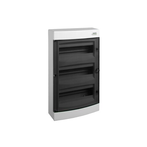 Plastová rozvodnice, průhledné dveře, montáž na omítku, IP40, 3 řady, 3x18 modulů  PNS 3x18T *106196  Noark