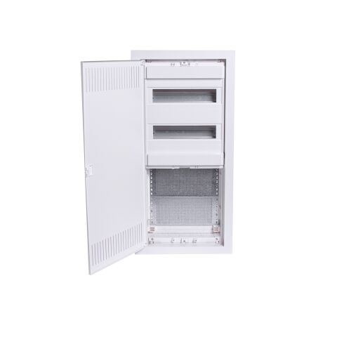 Plastová rozvodnice s bílými plechovými dveřmi,  kombinace DIN lišt a montážních plechů, montáž pod omítku, multimediální, 5 řad  PMF-C 60-1 *110712  Noark